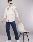 Tapered Fit Floral Print White Full Sleeve Shirt
