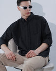 Cotton Linen Essential Fit Black Check Shirt