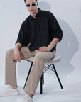 Cotton Linen Essential Fit Black Check Shirt