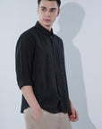 Cotton Linen Essential Fit Black Check Shirt