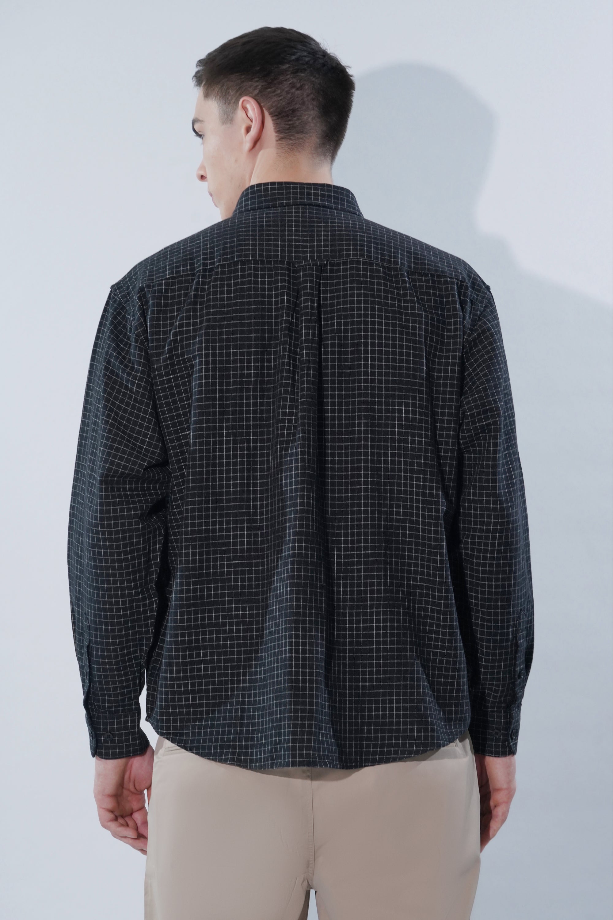 Cotton Linen Essential Fit Black Check Shirt