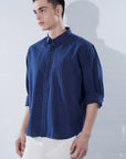 Cotton Linen Essential Fit Blue Check Shirt