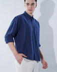 Cotton Linen Essential Fit Blue Check Shirt