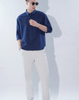 Cotton Linen Essential Fit Blue Check Shirt