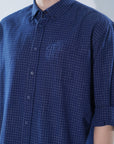 Cotton Linen Essential Fit Blue Check Shirt