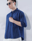 Cotton Linen Essential Fit Blue Check Shirt