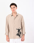 Relaxed Fit Khaki Floral Print Shirt