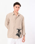 Relaxed Fit Khaki Floral Print Shirt