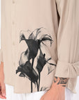 Relaxed Fit Khaki Floral Print Shirt