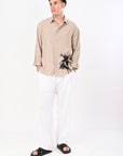 Relaxed Fit Khaki Floral Print Shirt