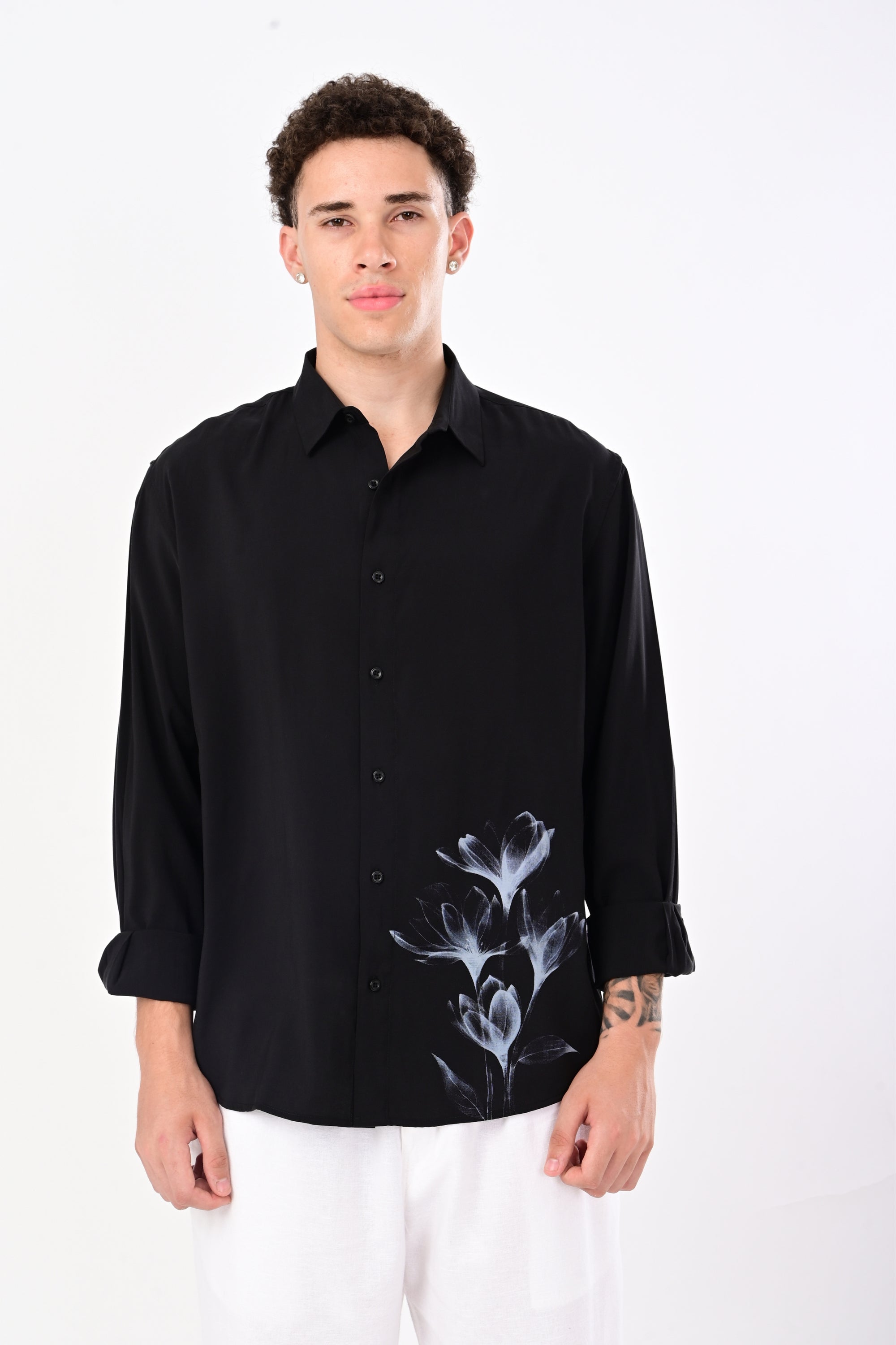 Black Relaxed Fit Floral Print Shirt