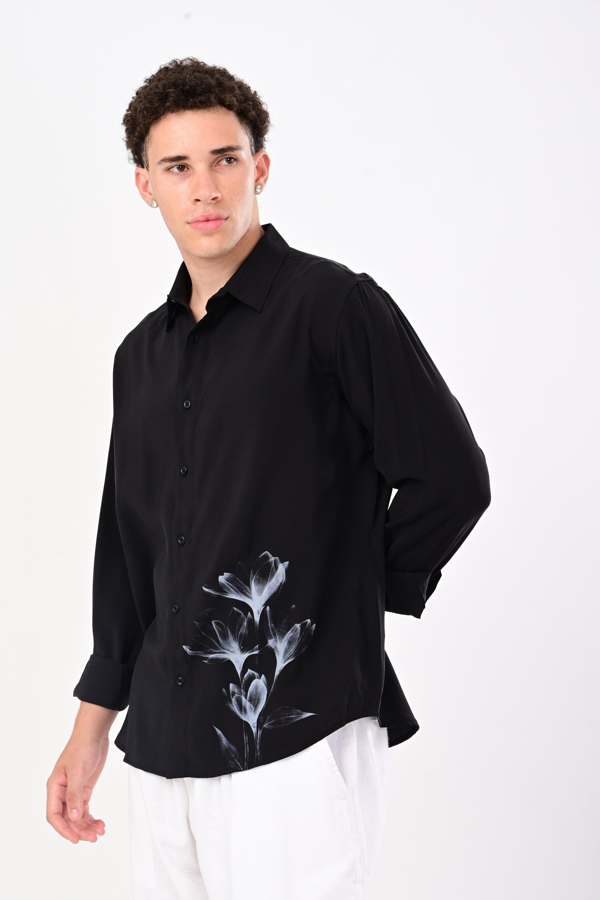 Black Relaxed Fit Floral Print Shirt