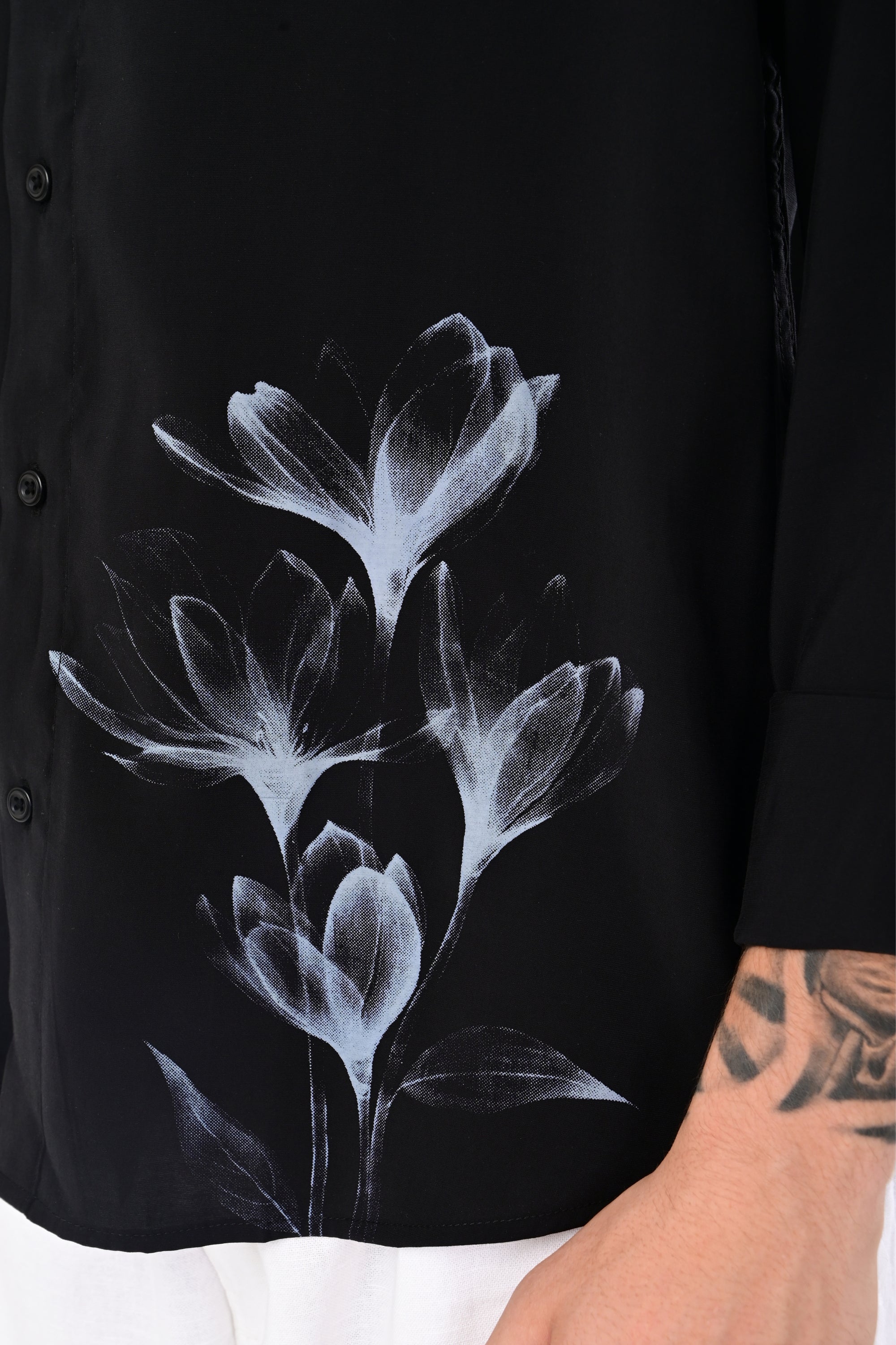 Black Relaxed Fit Floral Print Shirt