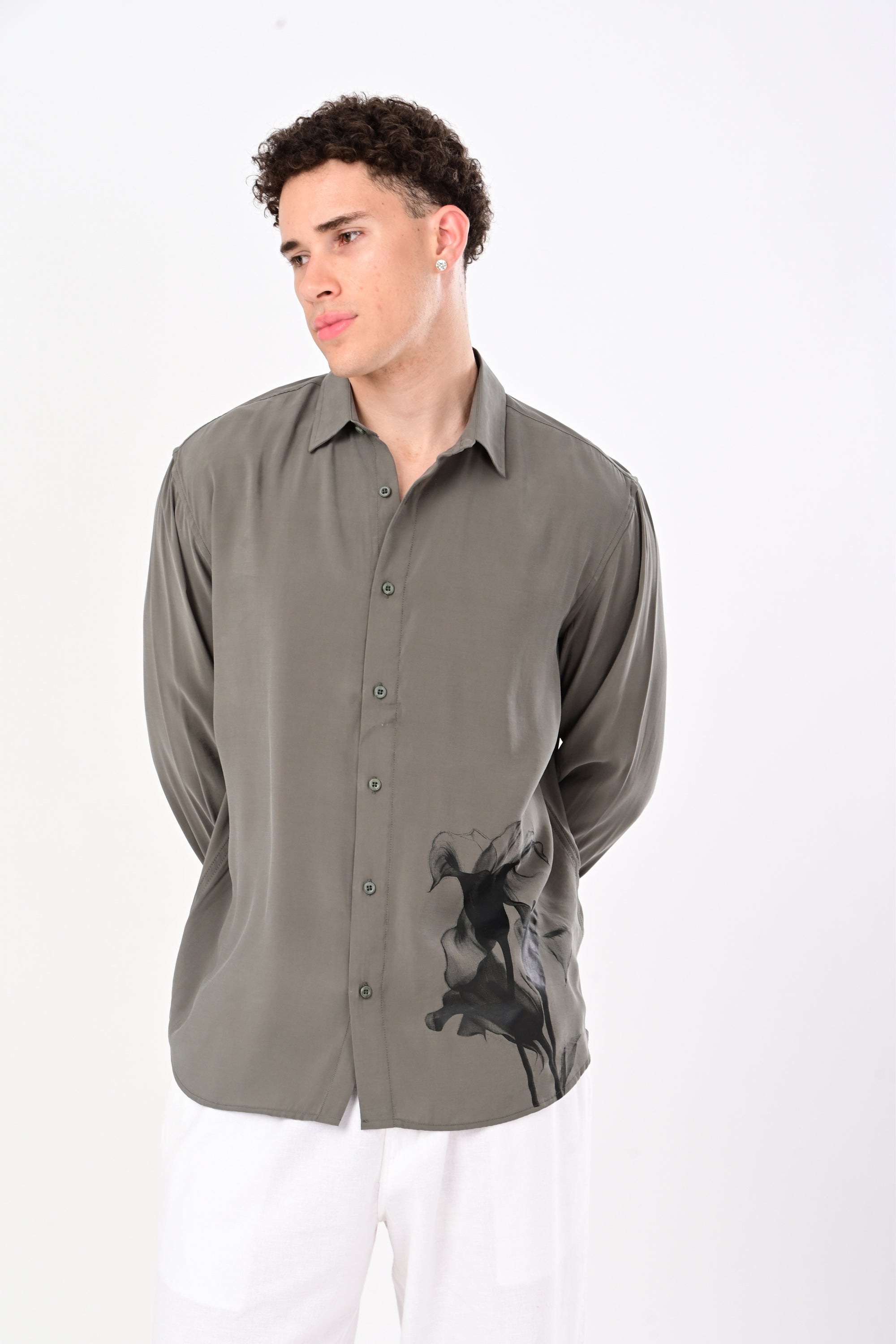 Pastel Green Relaxed Fit Floral Print Shirt