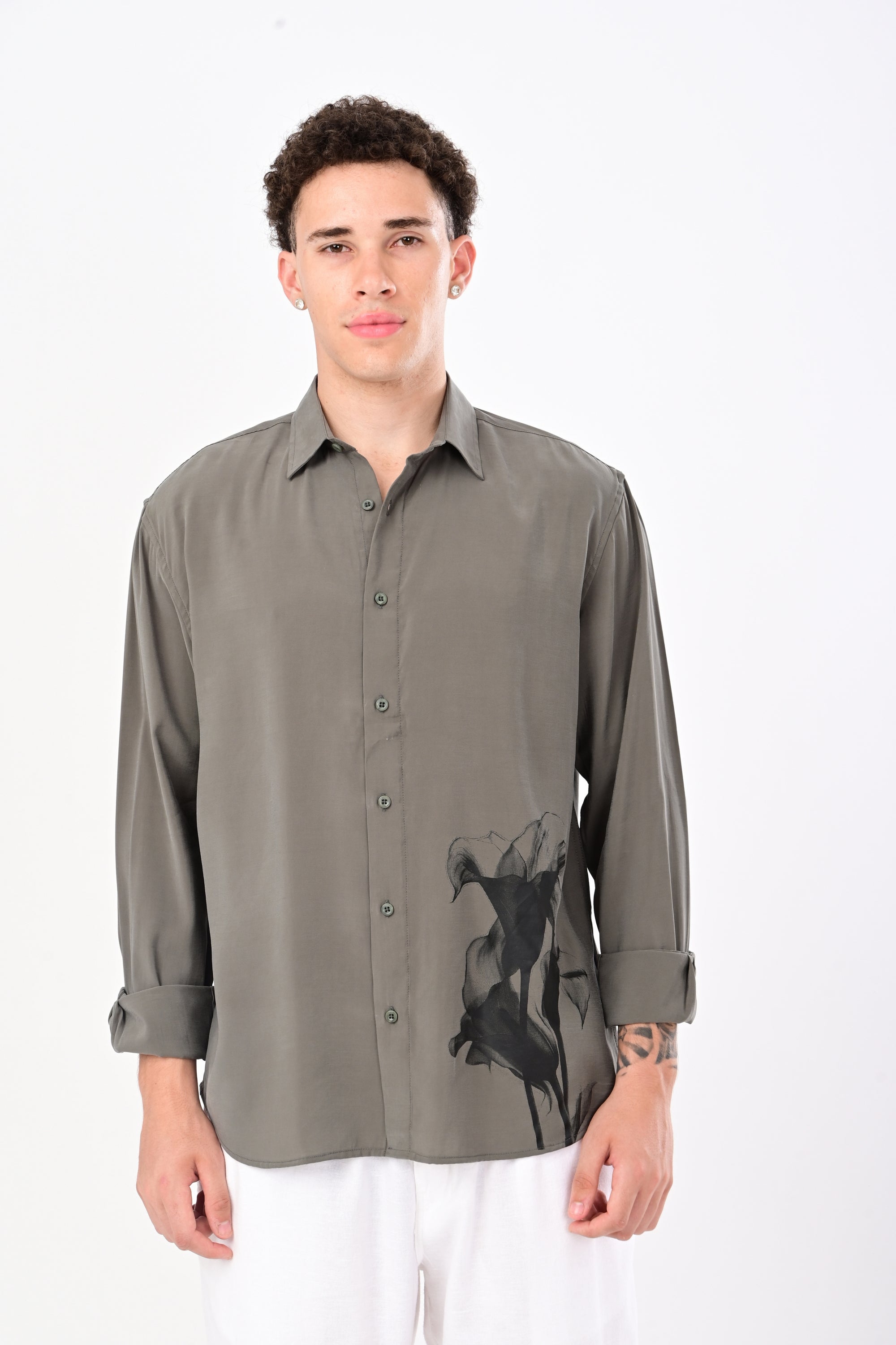 Pastel Green Relaxed Fit Floral Print Shirt