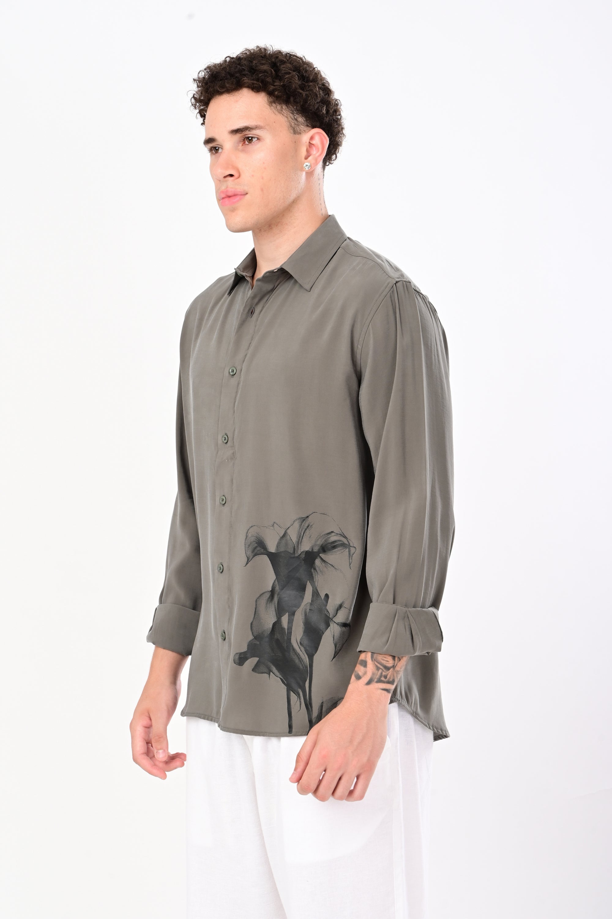 Pastel Green Relaxed Fit Floral Print Shirt