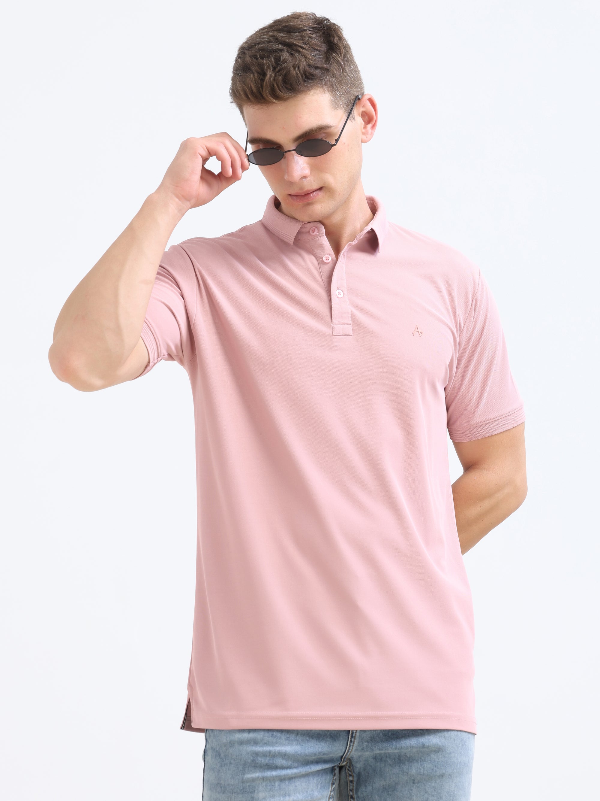 Pink  Solid Polo Tshirt