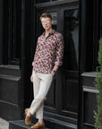 Wine Red Printed Tapered Fit Full Sleeve Shirt