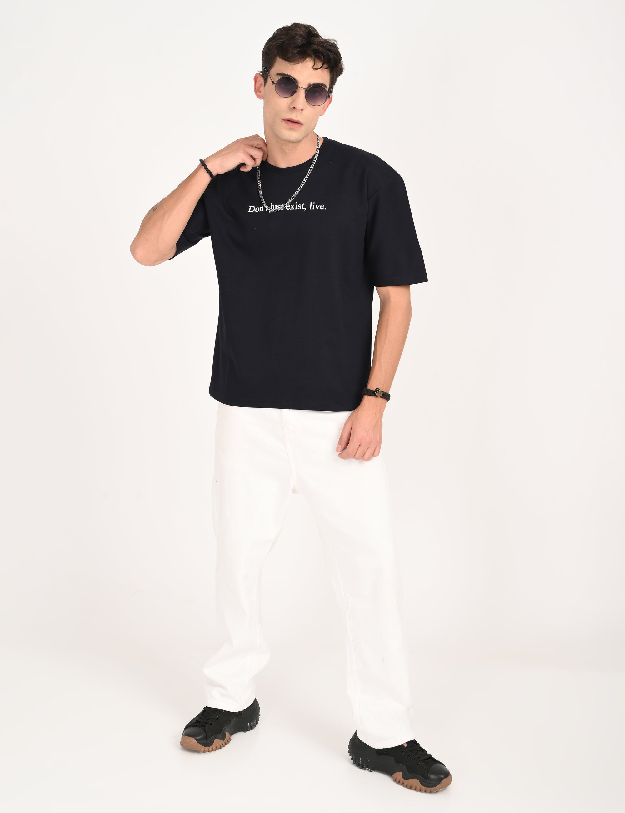 Drop Shoulder Half Sleeve Navy Blue T Shirt