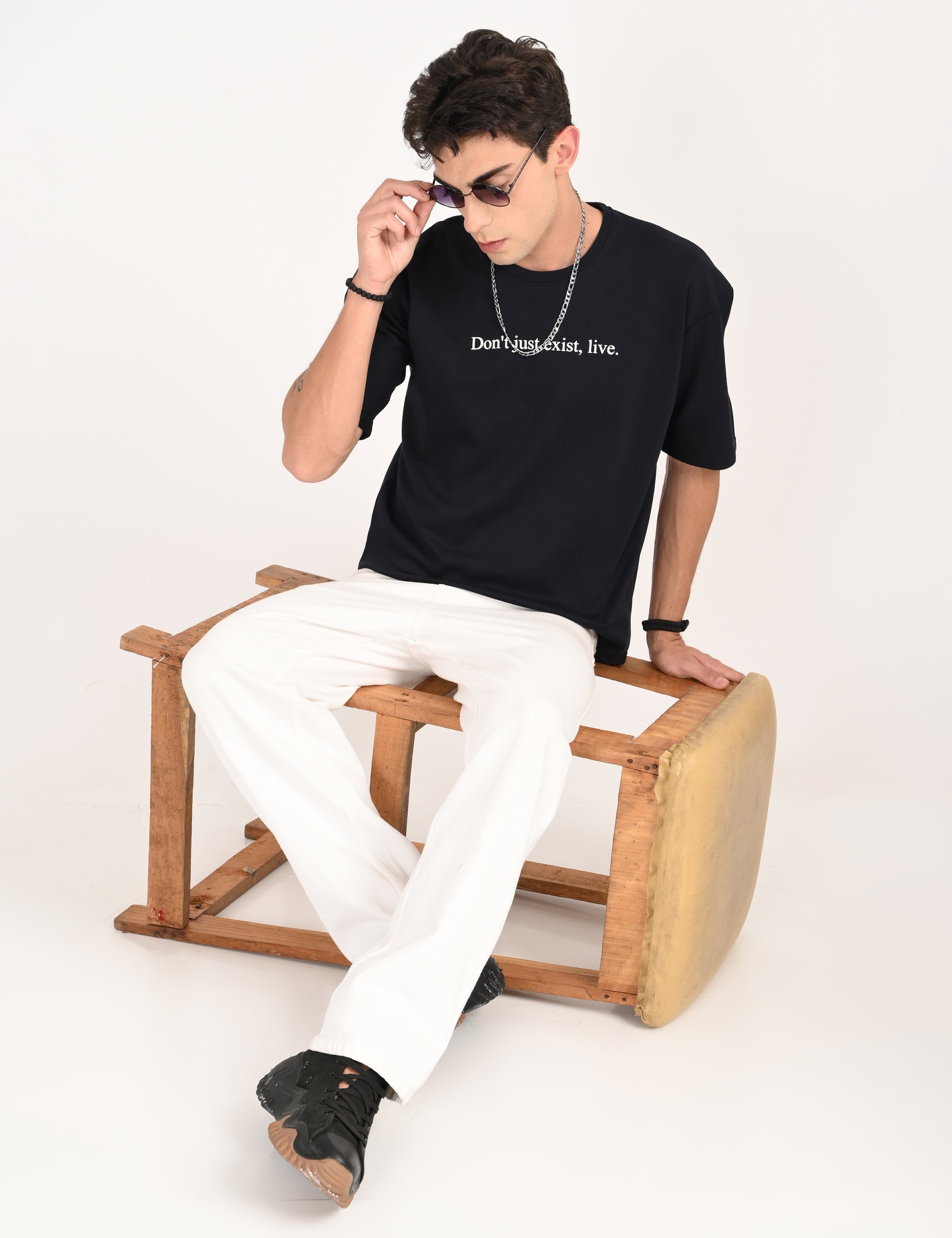 Drop Shoulder Half Sleeve Navy Blue T Shirt