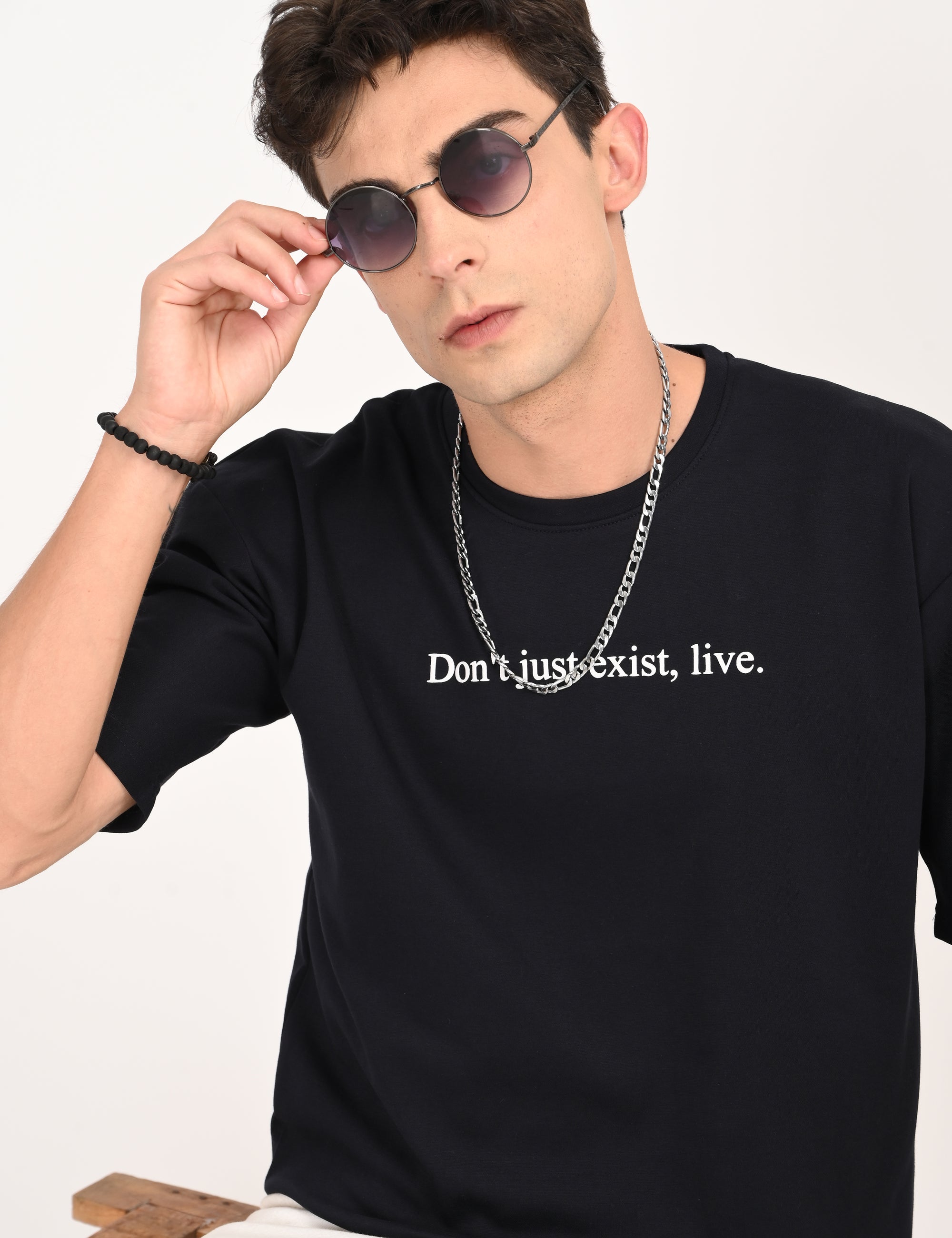 Drop Shoulder Half Sleeve Navy Blue T Shirt
