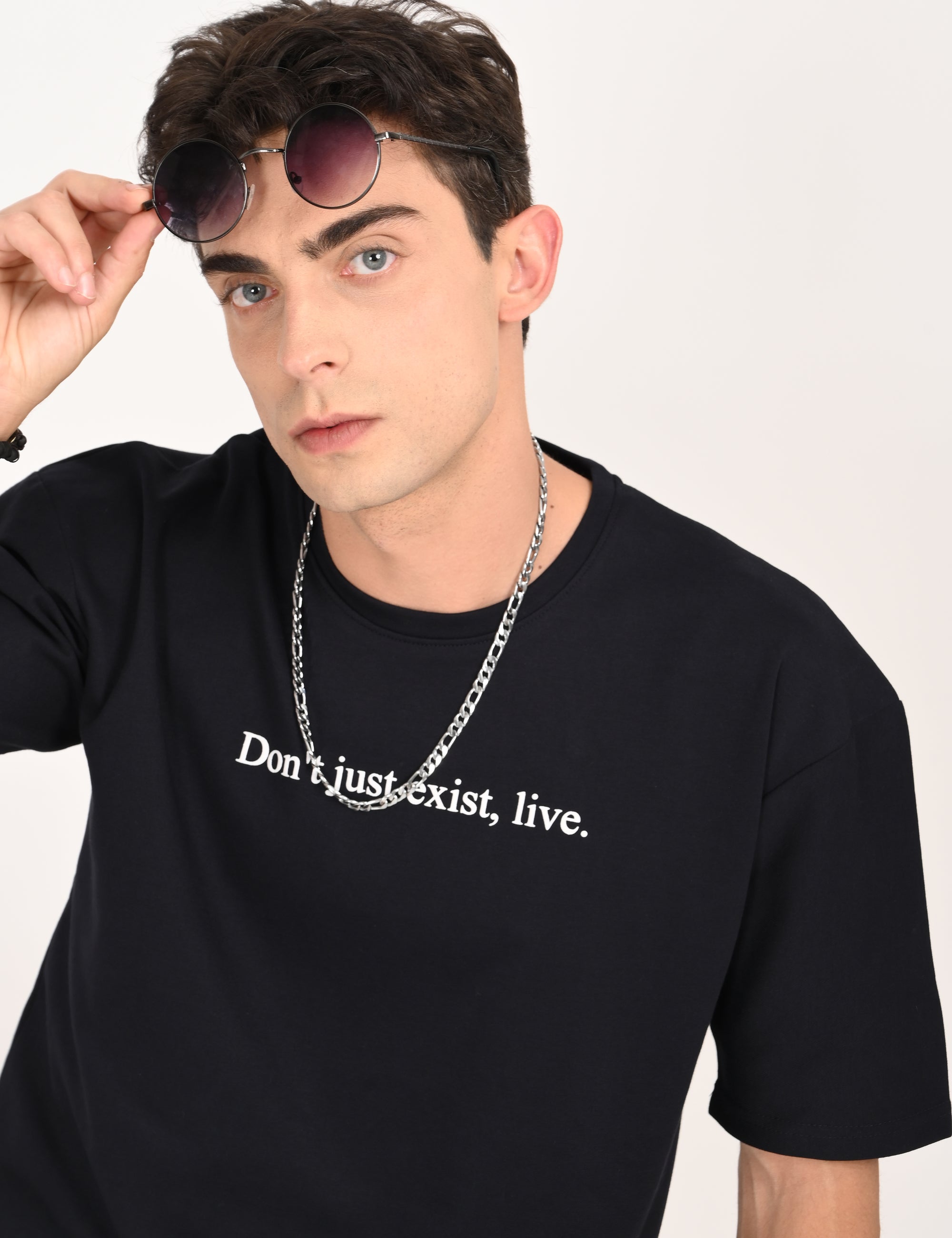 Drop Shoulder Half Sleeve Navy Blue T Shirt