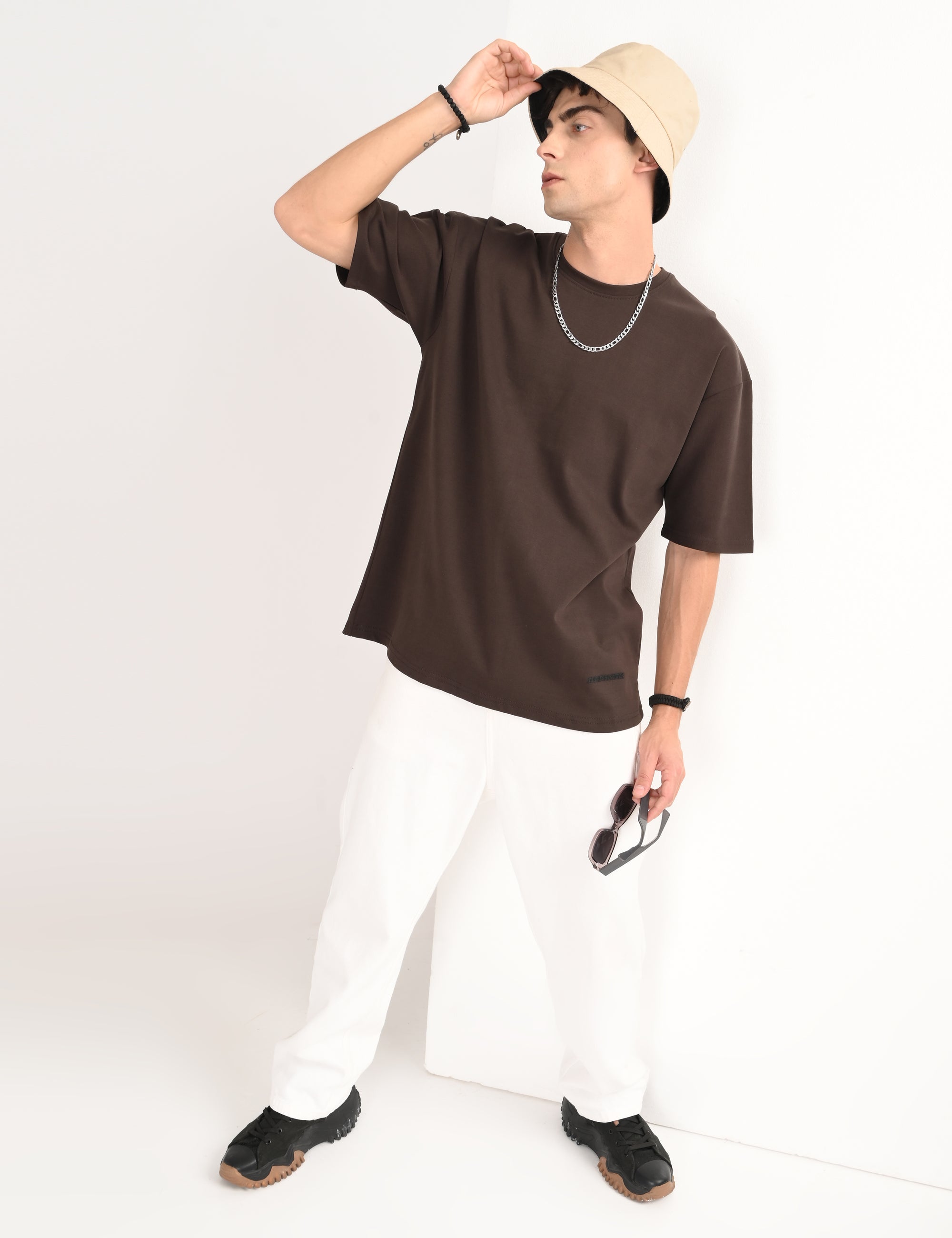 Drop Shoulder Half Sleeve Brown T Shirt