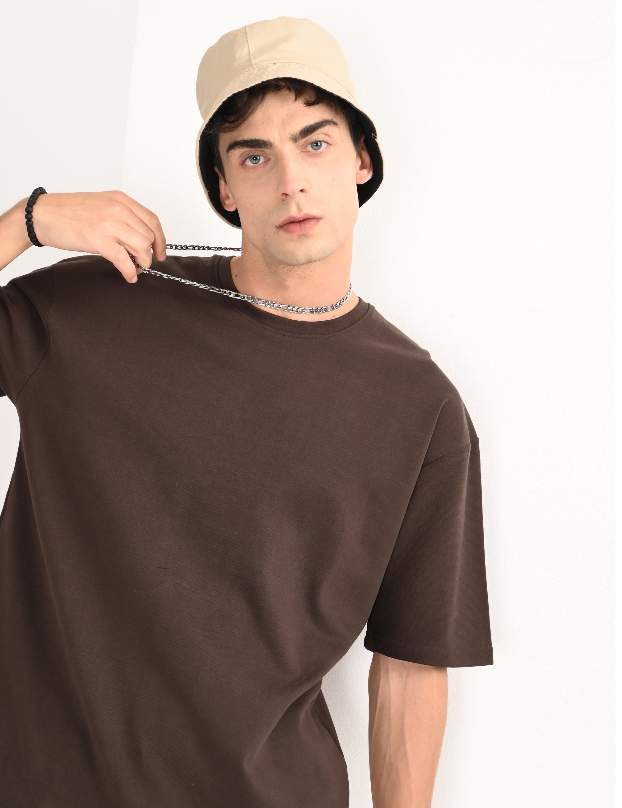 Drop Shoulder Half Sleeve Brown T Shirt