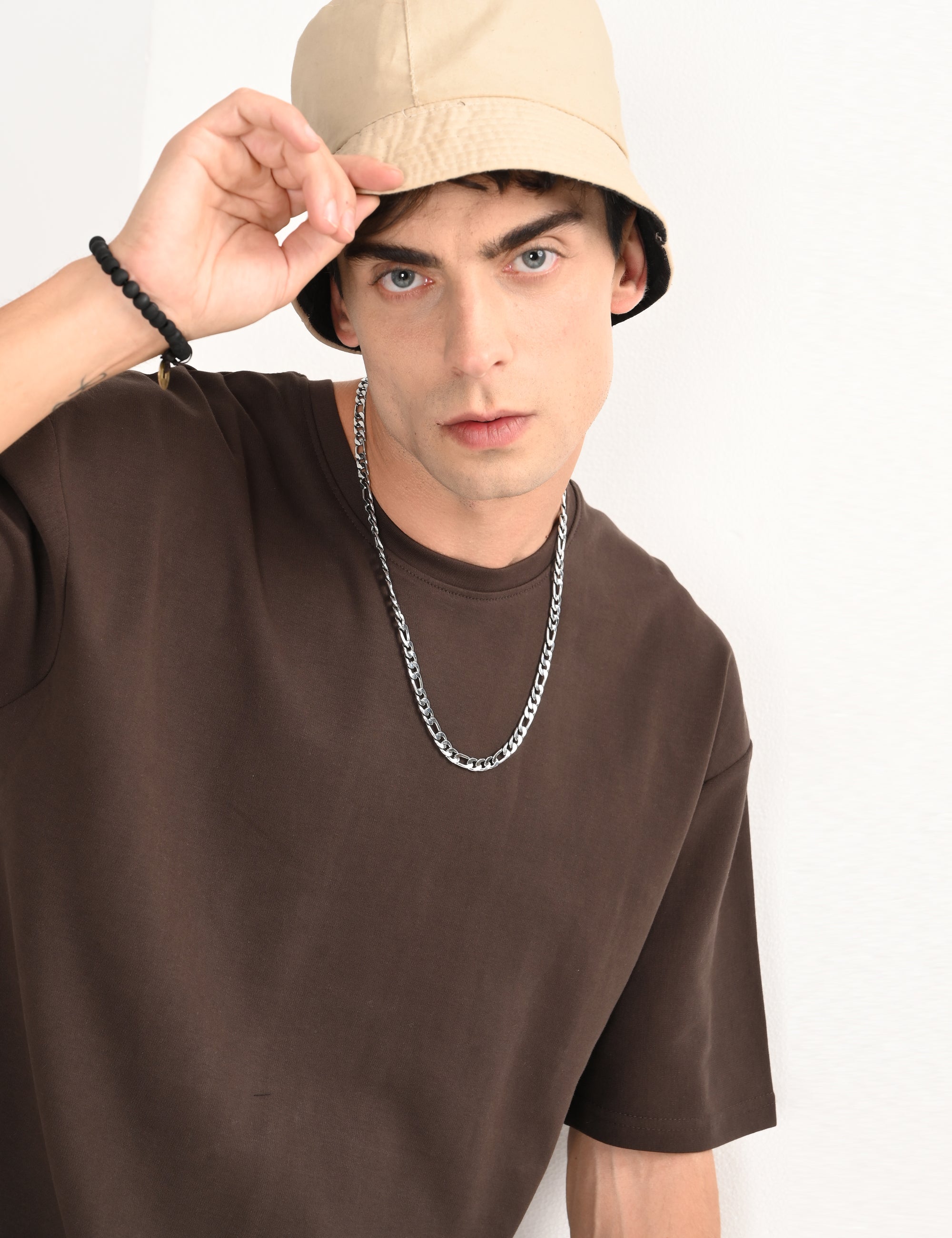 Drop Shoulder Half Sleeve Brown T Shirt