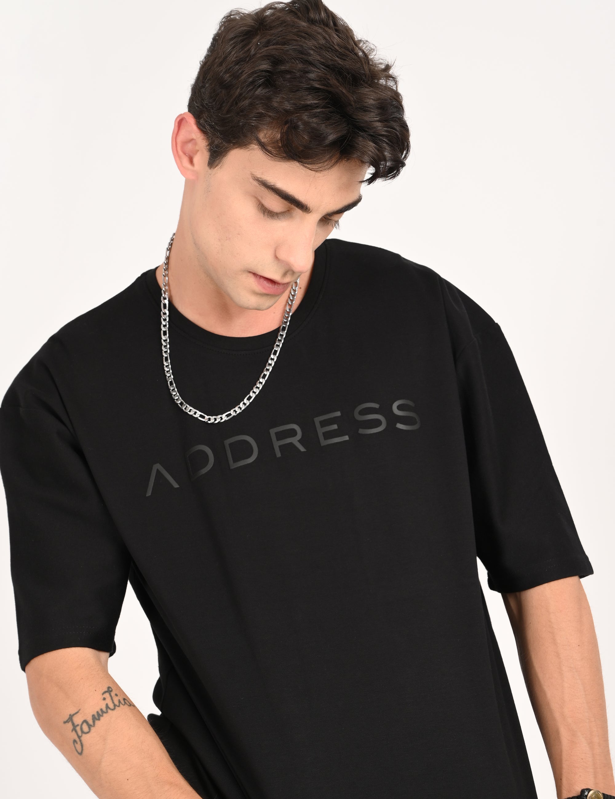 Drop Shoulder Half Sleeve Black T Shirt