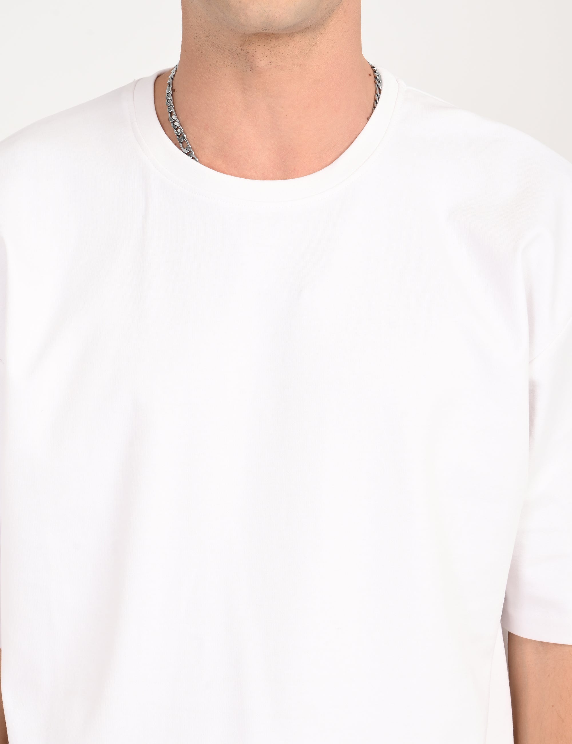 Drop Shoulder Half Sleeve White T Shirt