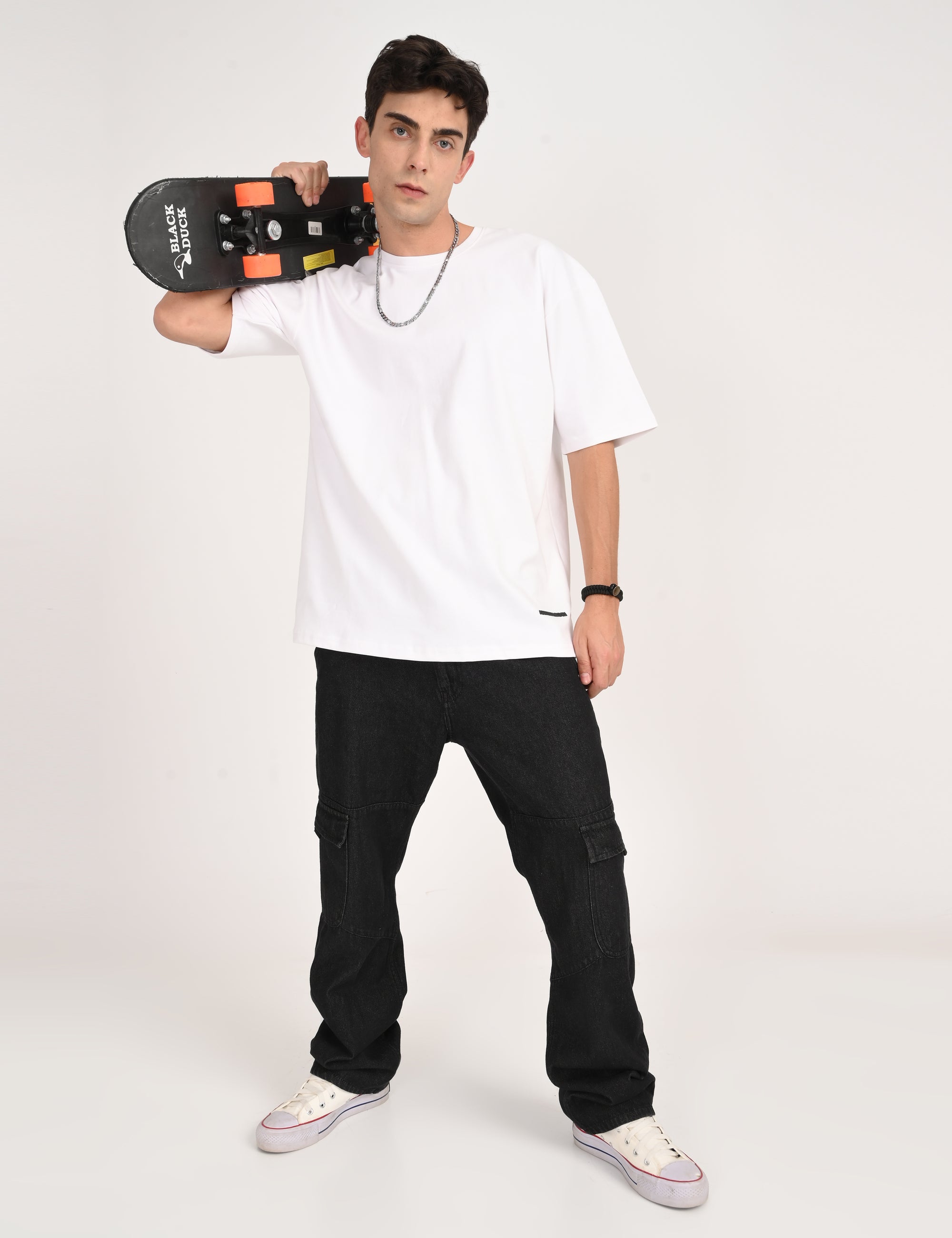 Drop Shoulder Half Sleeve White T Shirt