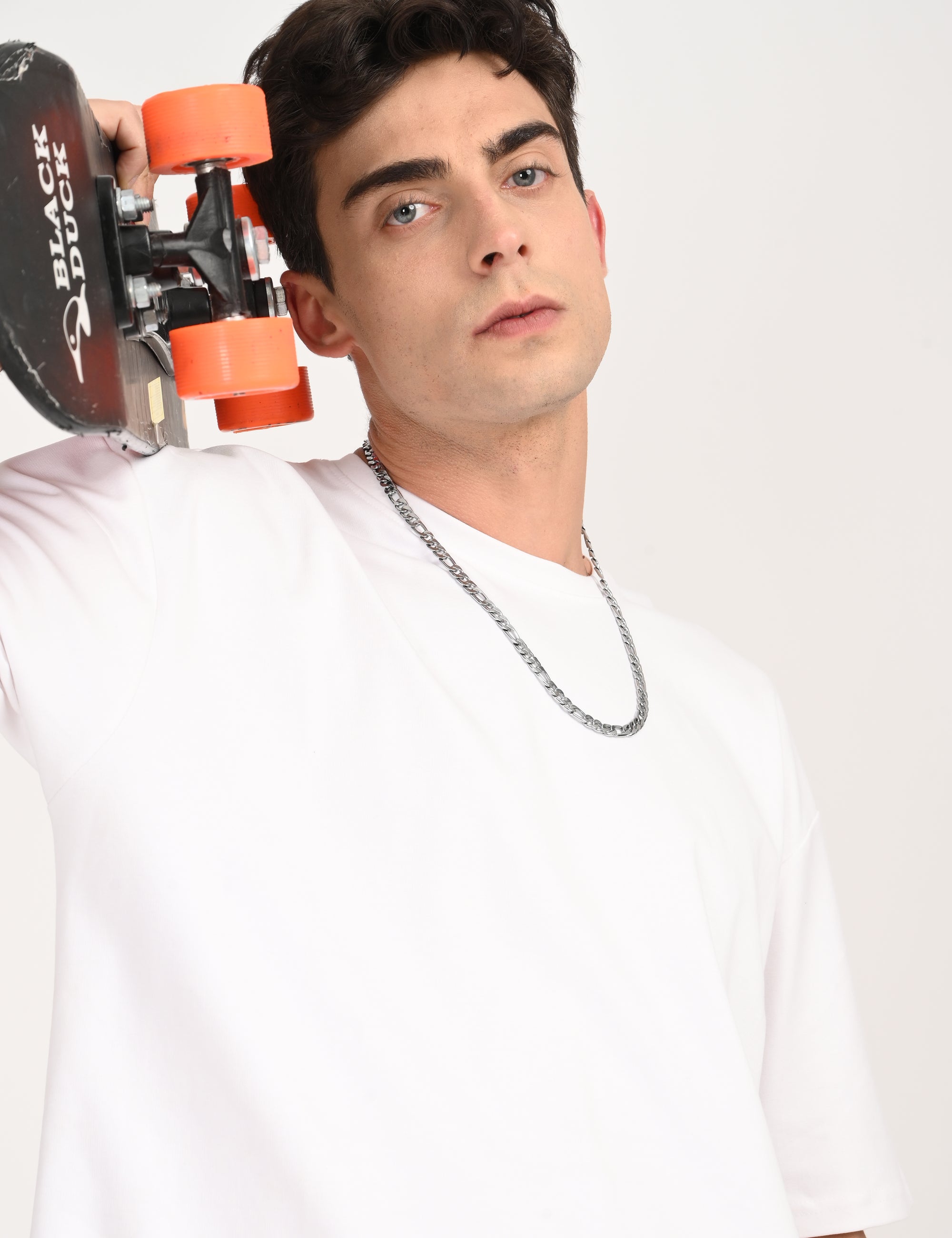Drop Shoulder Half Sleeve White T Shirt