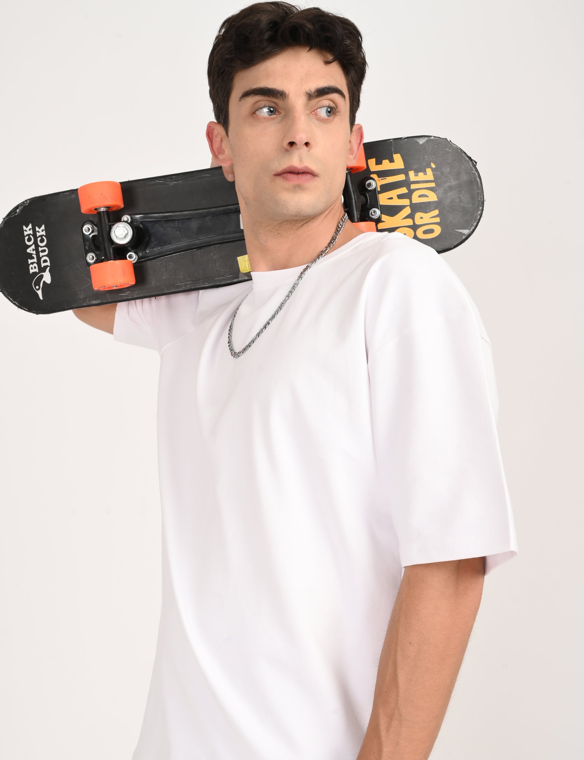 Drop Shoulder Half Sleeve White T Shirt
