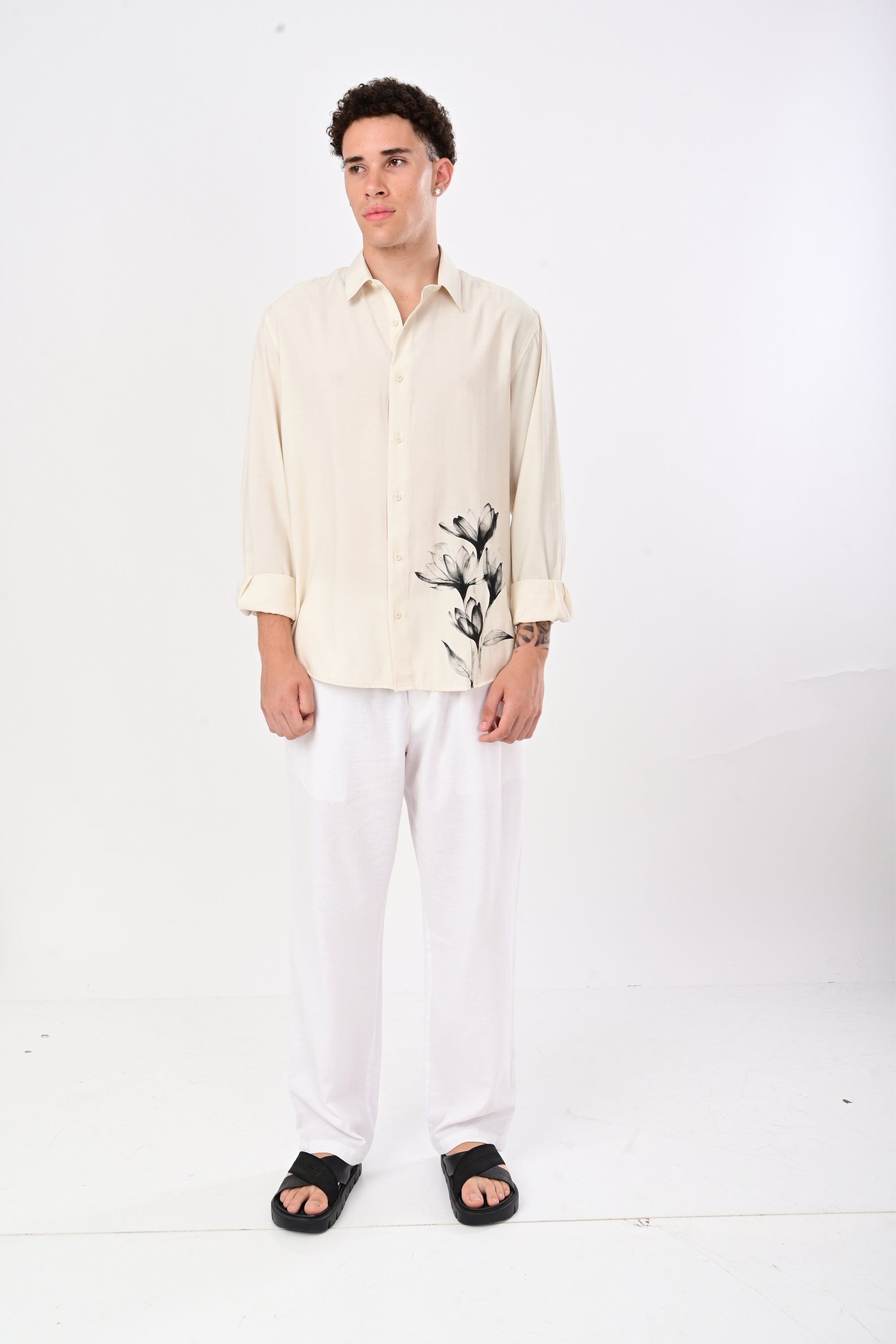 Ivory Floral Print Relaxed Fit Shirt