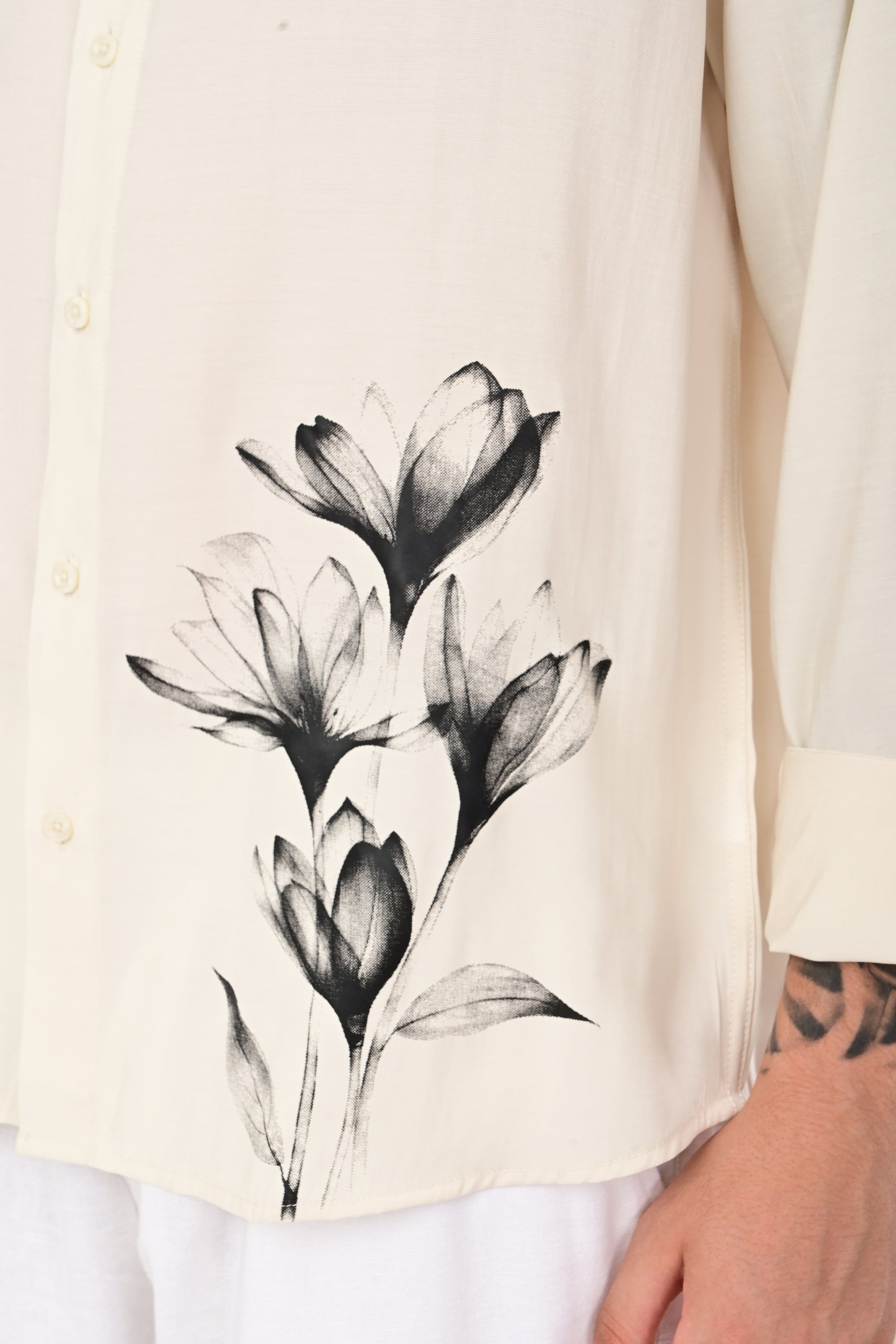 Ivory Floral Print Relaxed Fit Shirt