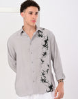 Gray Relaxed Fit Floral Print Shirt