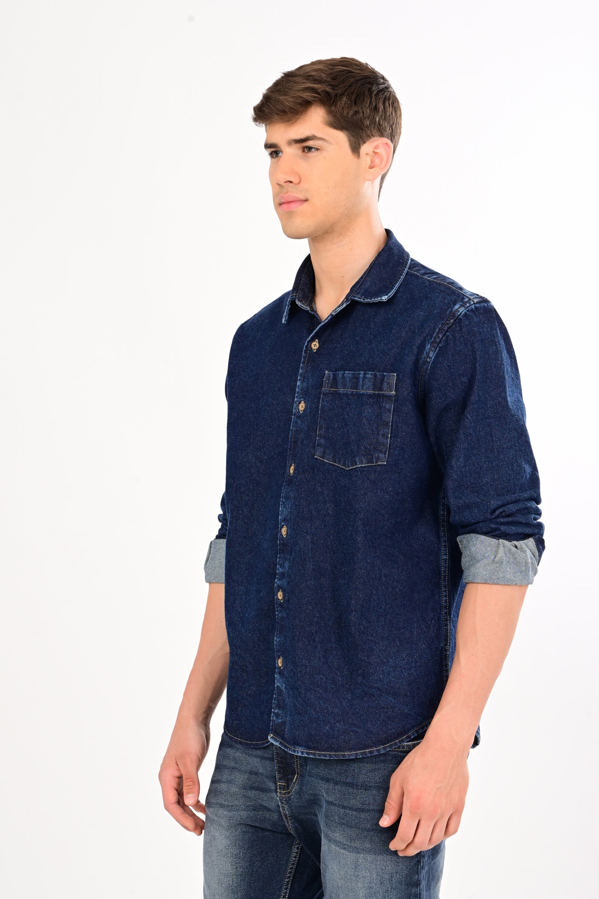 Relaxed Fit Navy Blue Denim Shirt