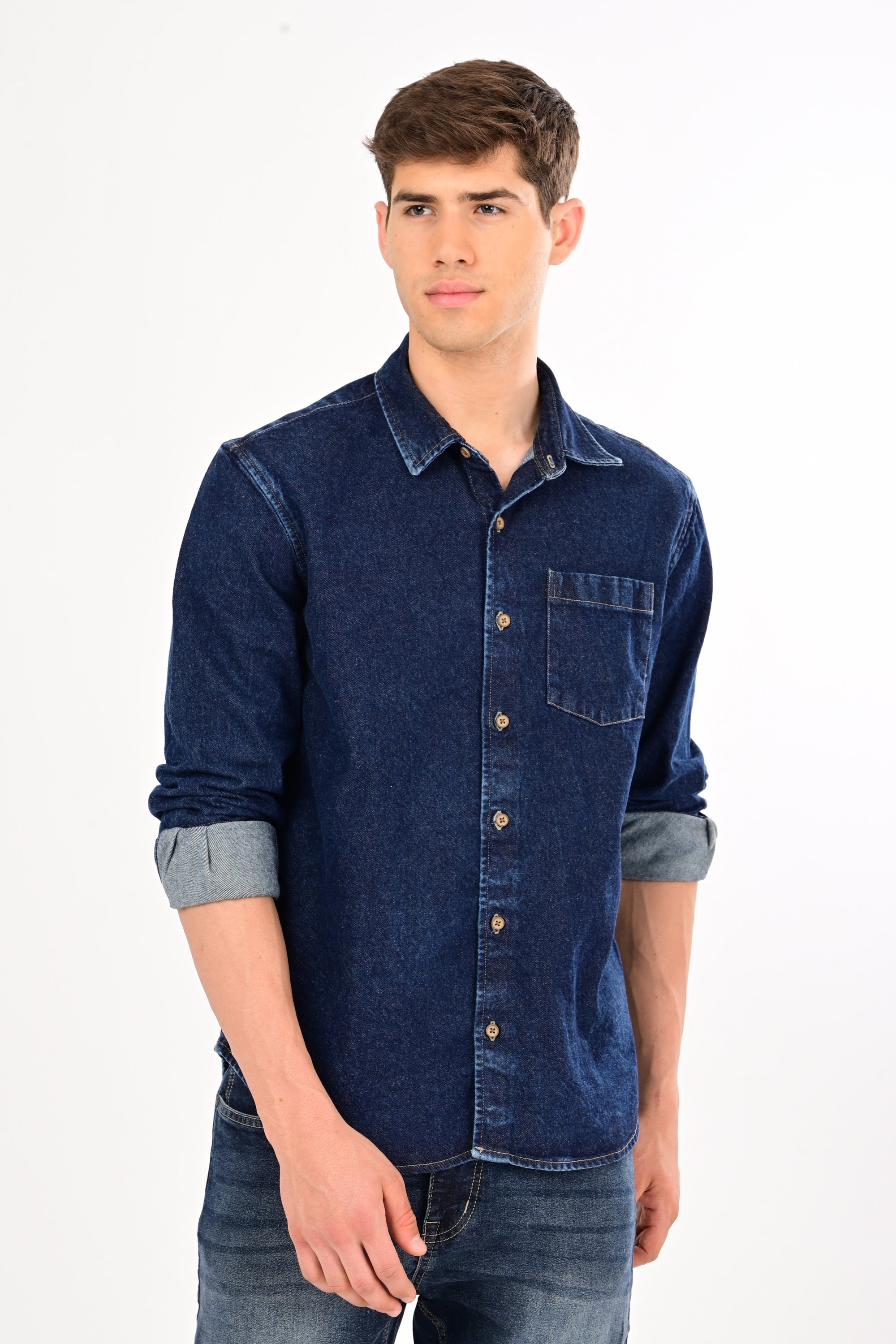 Relaxed Fit Navy Blue Denim Shirt