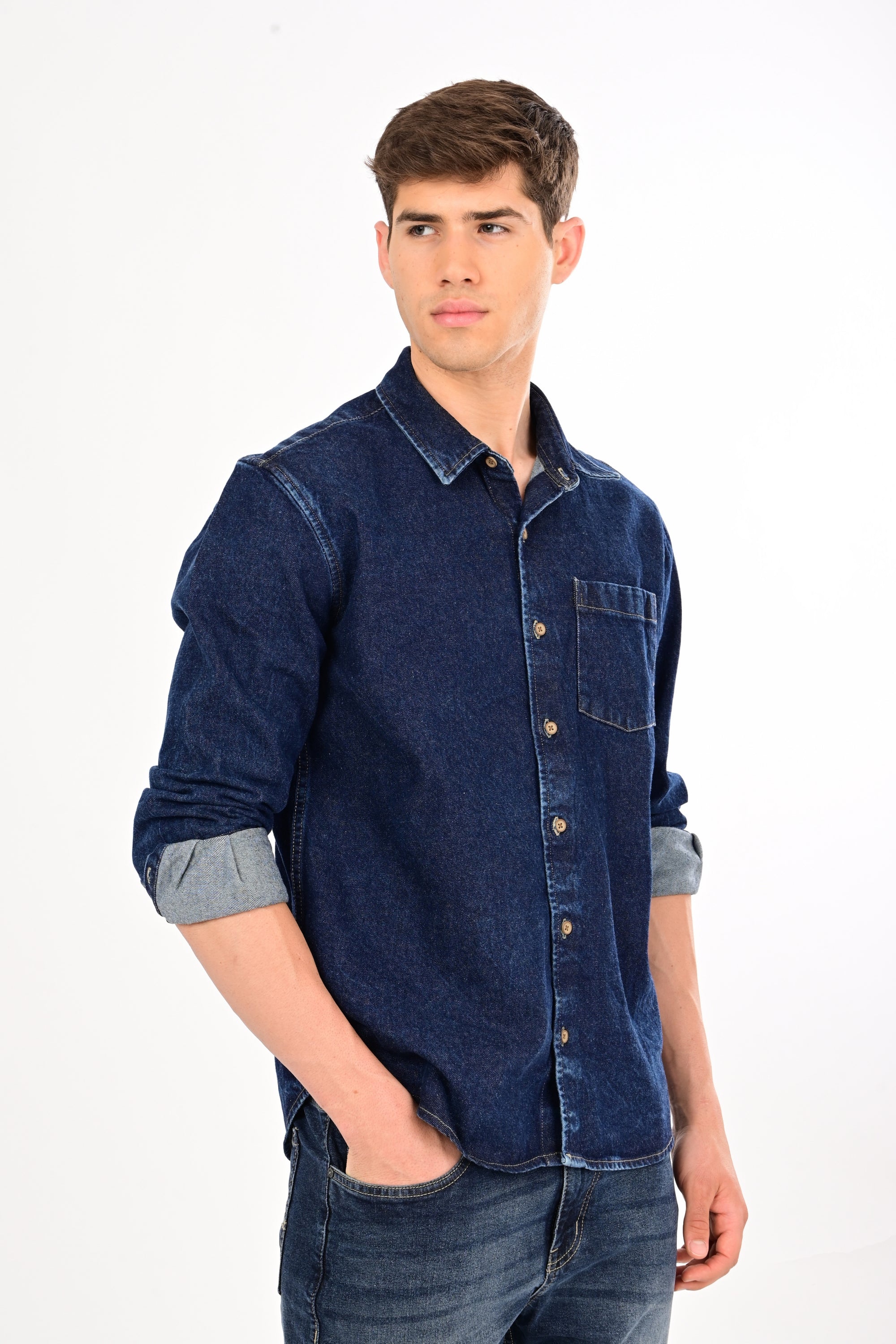Relaxed Fit Navy Blue Denim Shirt