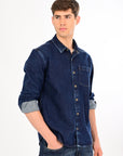 Relaxed Fit Navy Blue Denim Shirt