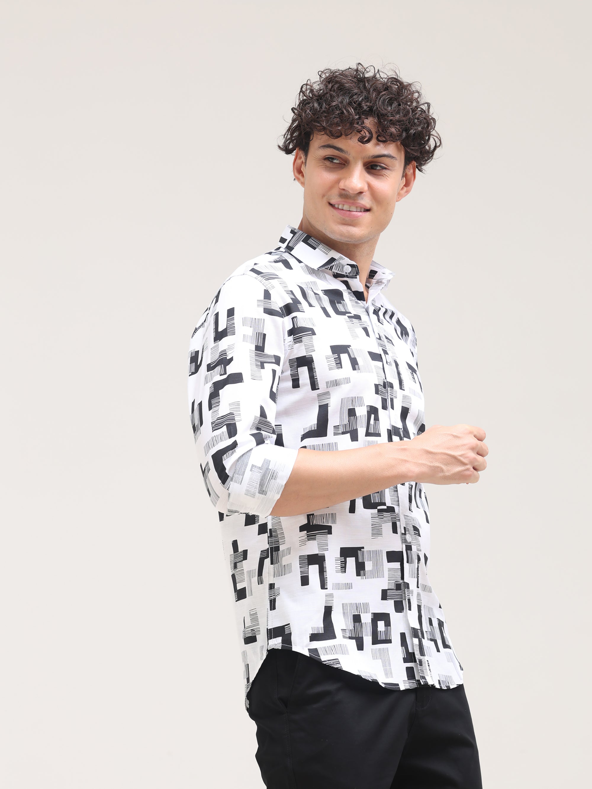 Black Tapered Fit Printed Shirt