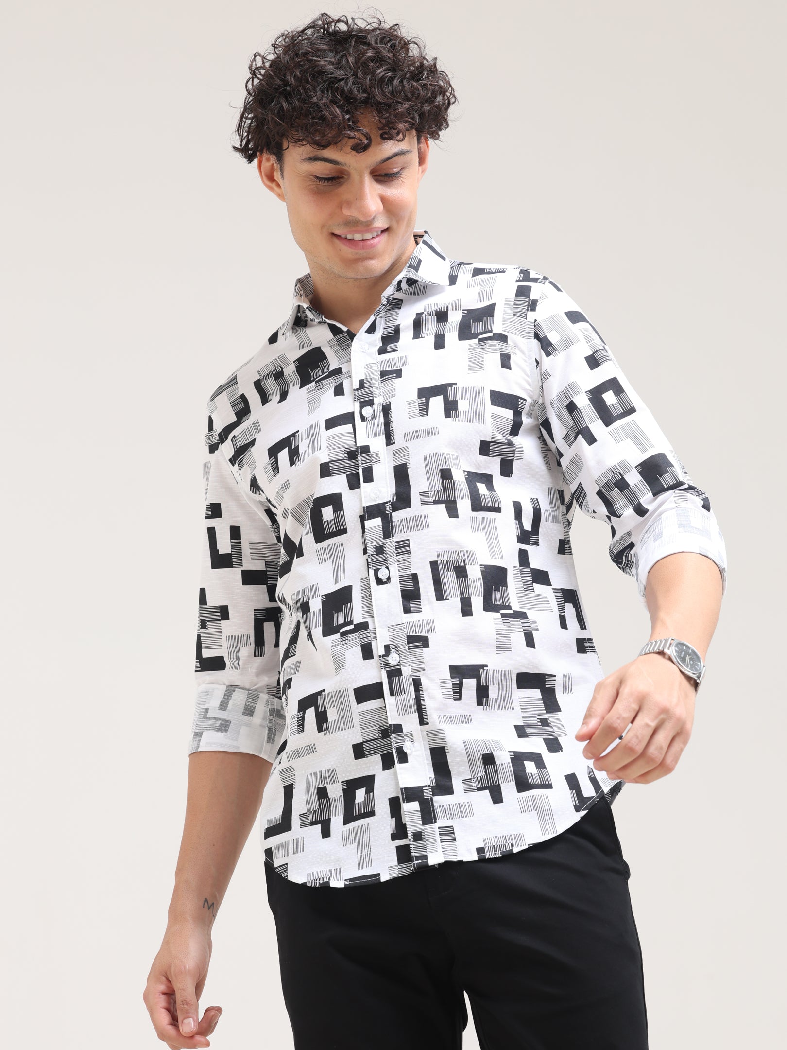 Black Tapered Fit Printed Shirt