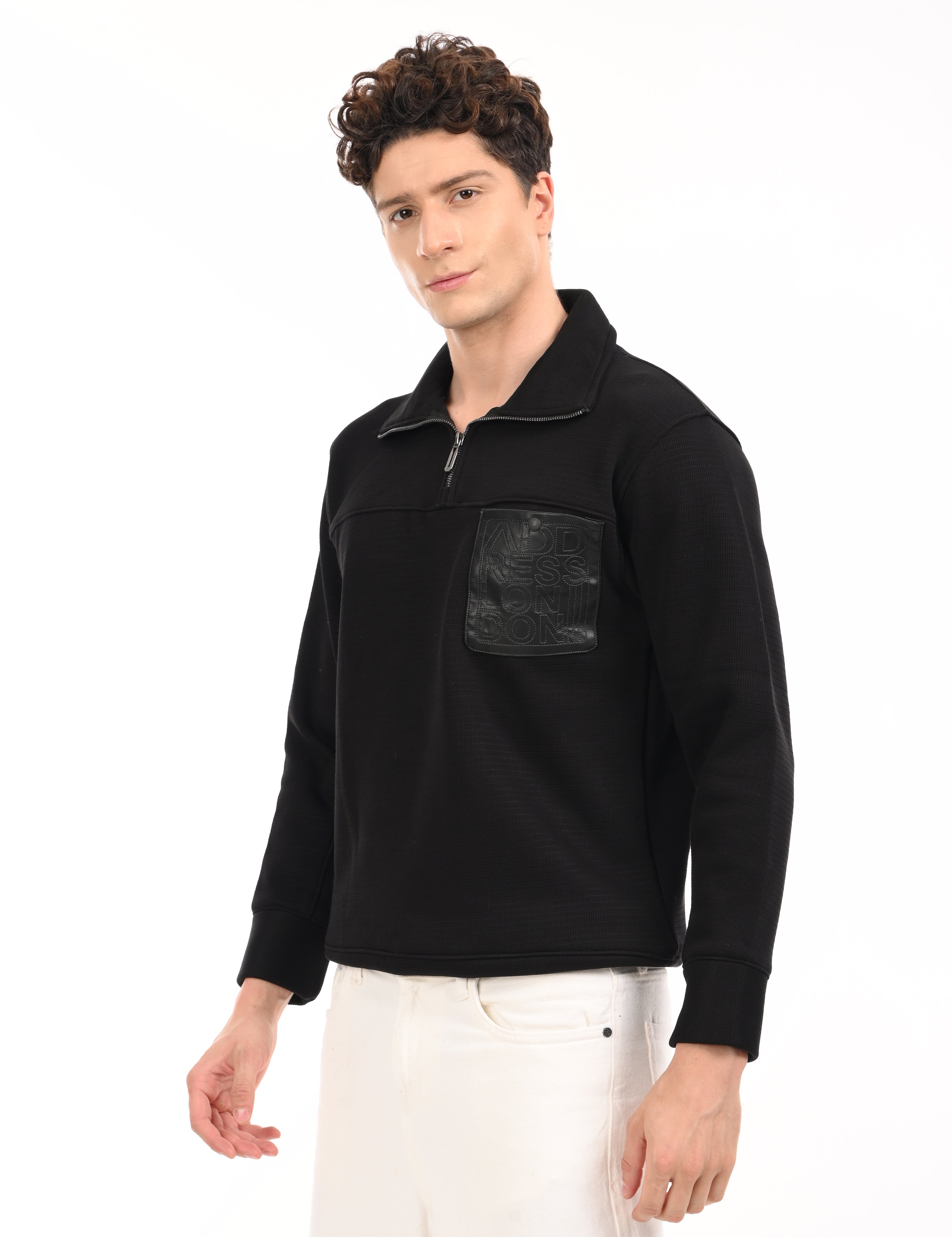 Zipper High Neck Black Full Sleeve Sweatshirt – Address Apparels