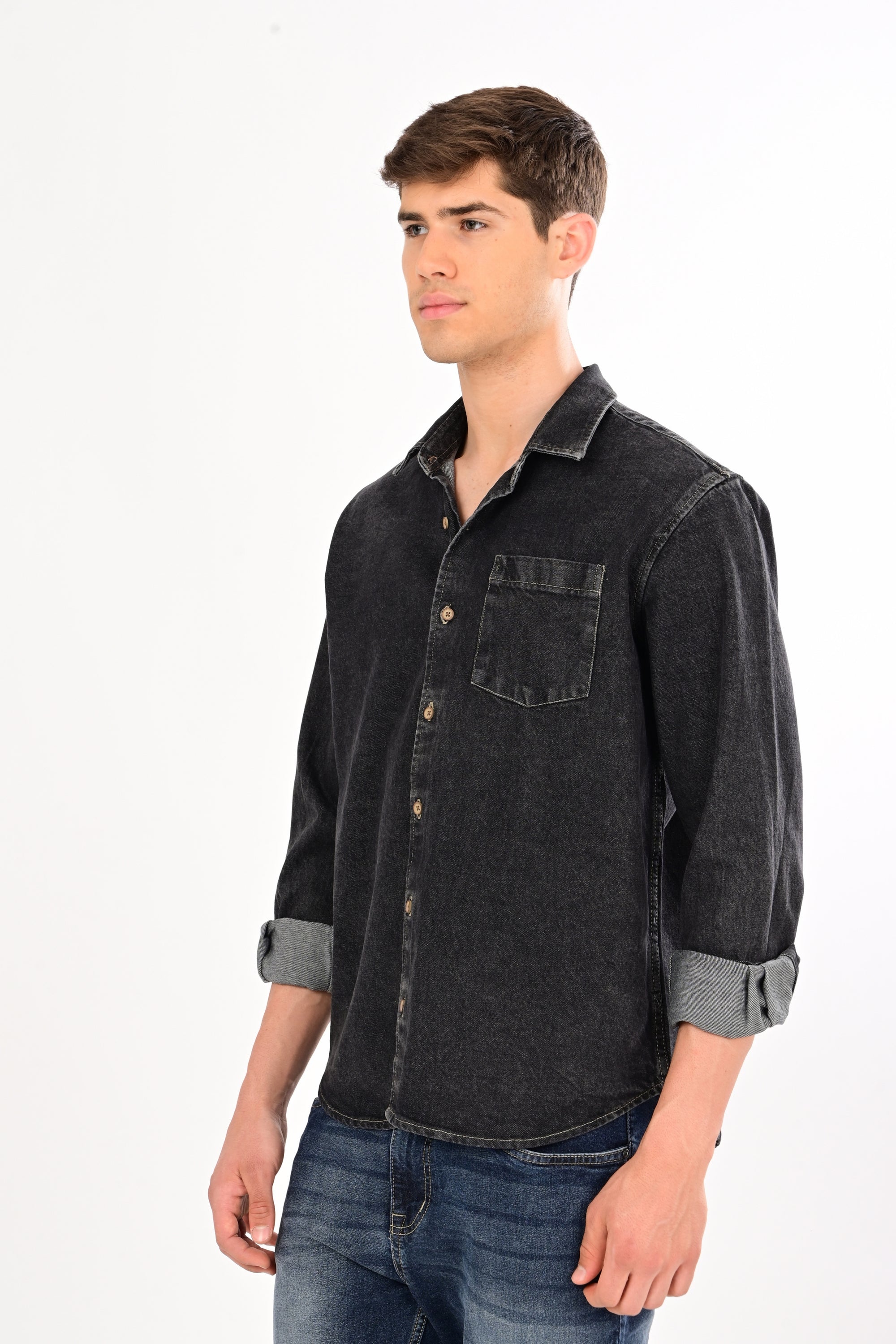 Relaxed Fit Black Denim Shirt