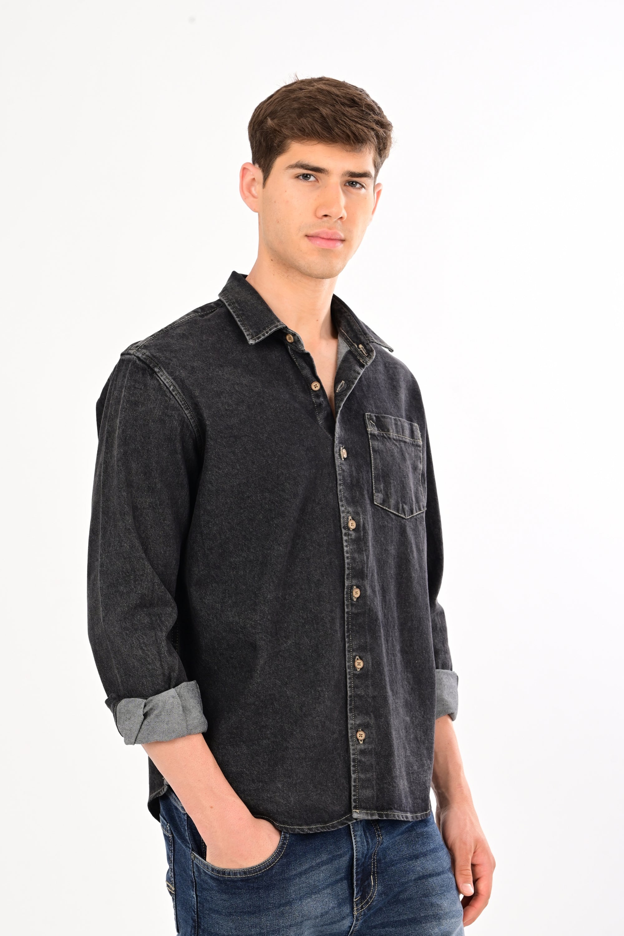 Relaxed Fit Black Denim Shirt
