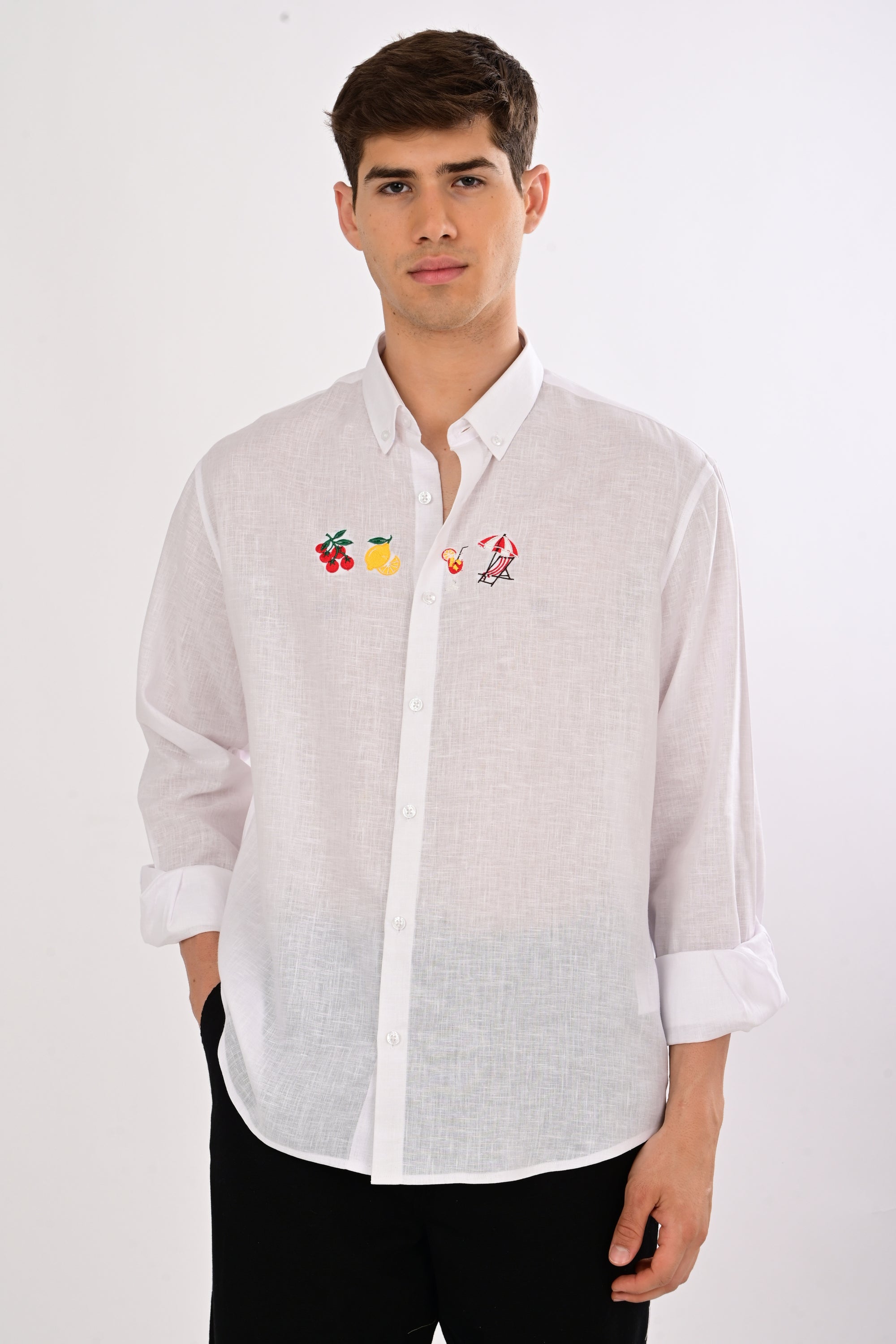 Riviera Escape White Embroidered Relaxed Fit Shirt
