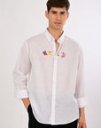 Riviera Escape White Embroidered Relaxed Fit Shirt