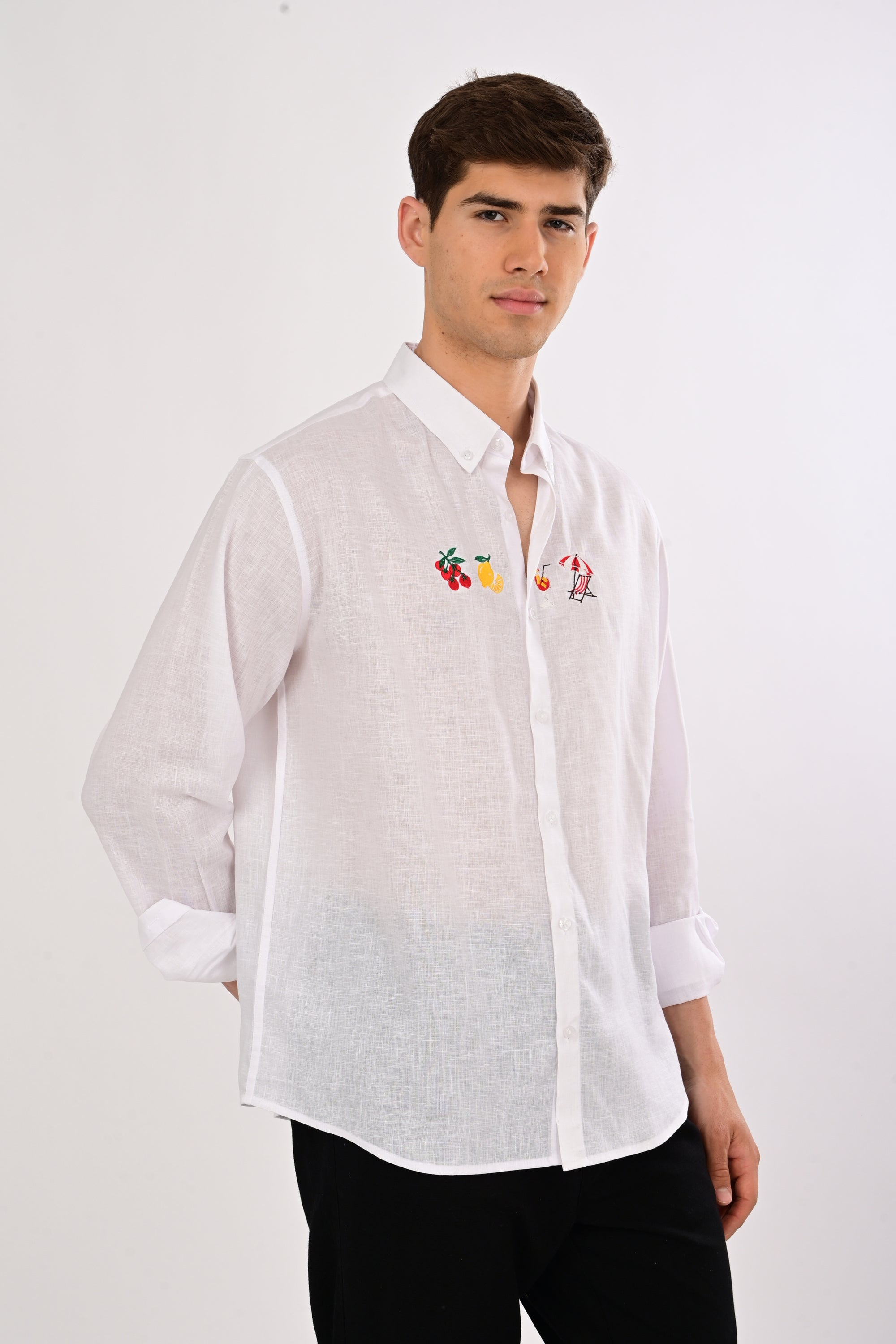 Riviera Escape White Embroidered Relaxed Fit Shirt