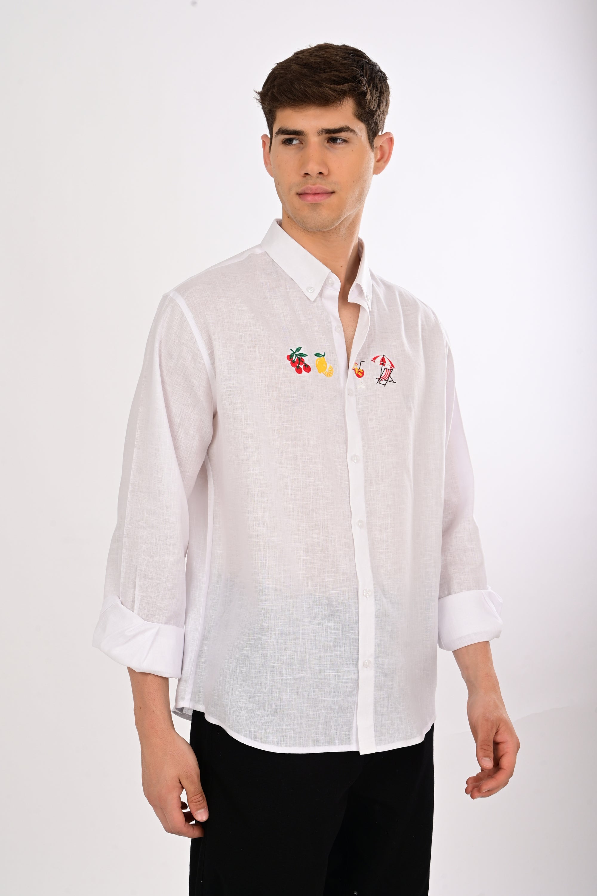 Riviera Escape White Embroidered Relaxed Fit Shirt